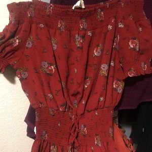 Flower print off shoulder top